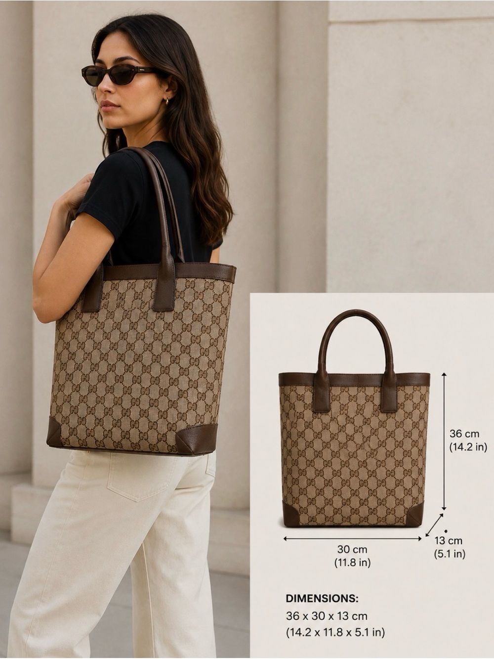 Gucci Beige Brown GG Canvas Top-Handle Briefcase(authenticated)